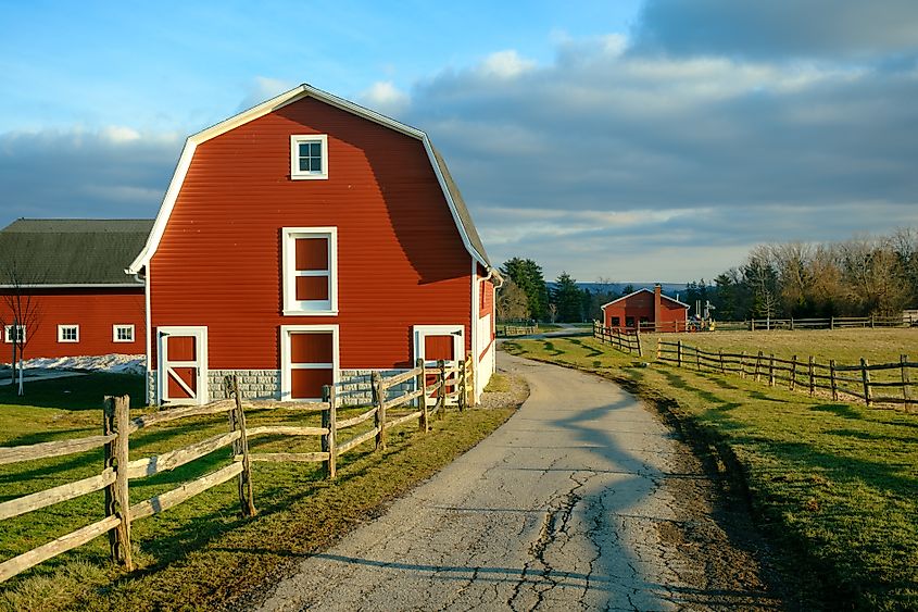 Rural scene with barns at Knox Farm State Park, East Aurora, New York