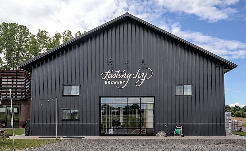 Lasting Joy Brewery logo sign in Tivoli, New York