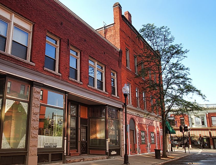 Street with shops in downtown Seneca Falls, New York