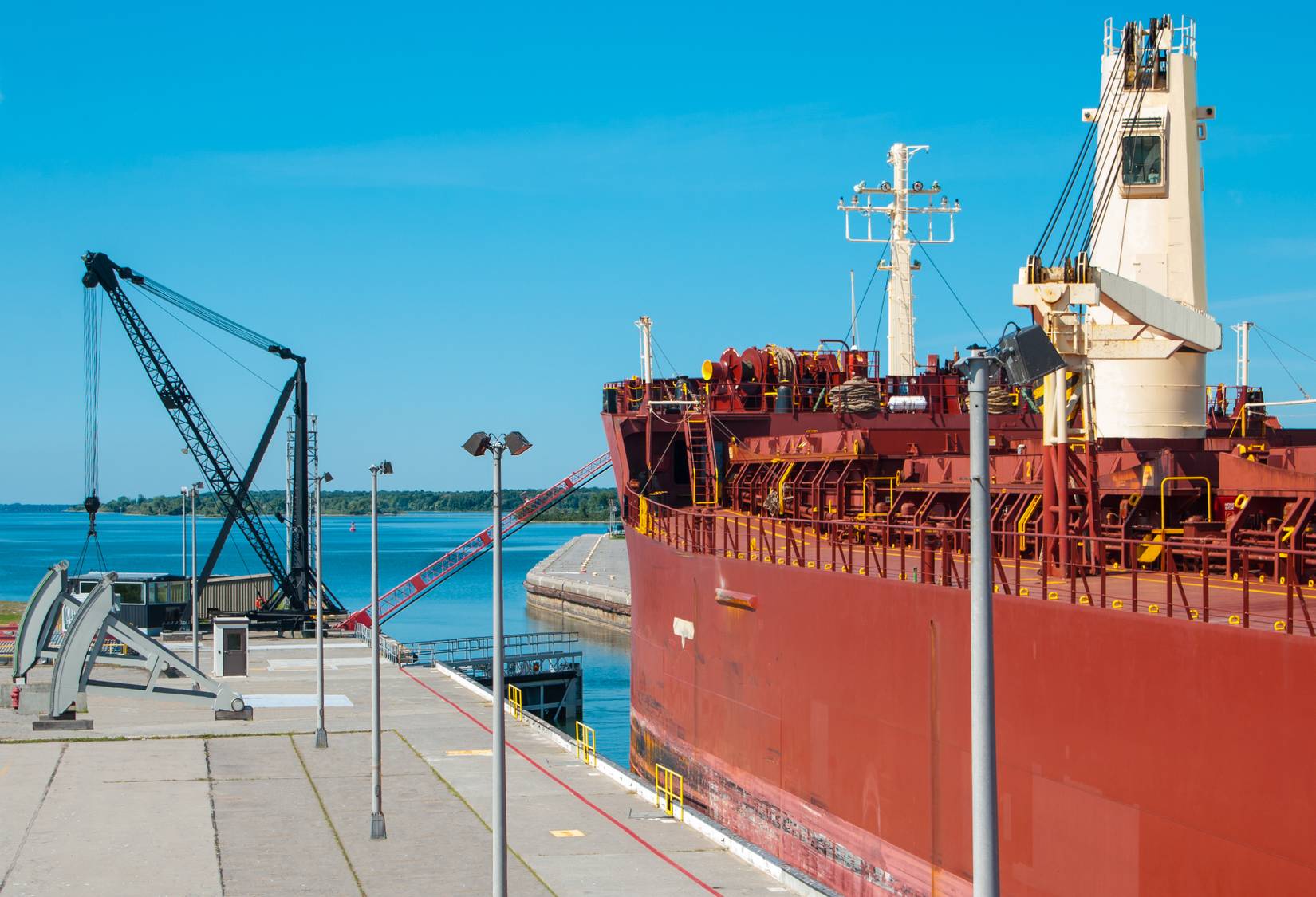 A ship at the St. Lawrence River Locks near Robert Moses State Park in Massena, NY
