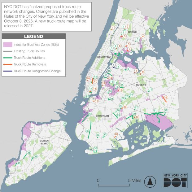 New York City's Transportation Department is rolling out a redesigned network of truck routes, meant to keep the big vehicles off of Gotham's residential streets. (DOT)