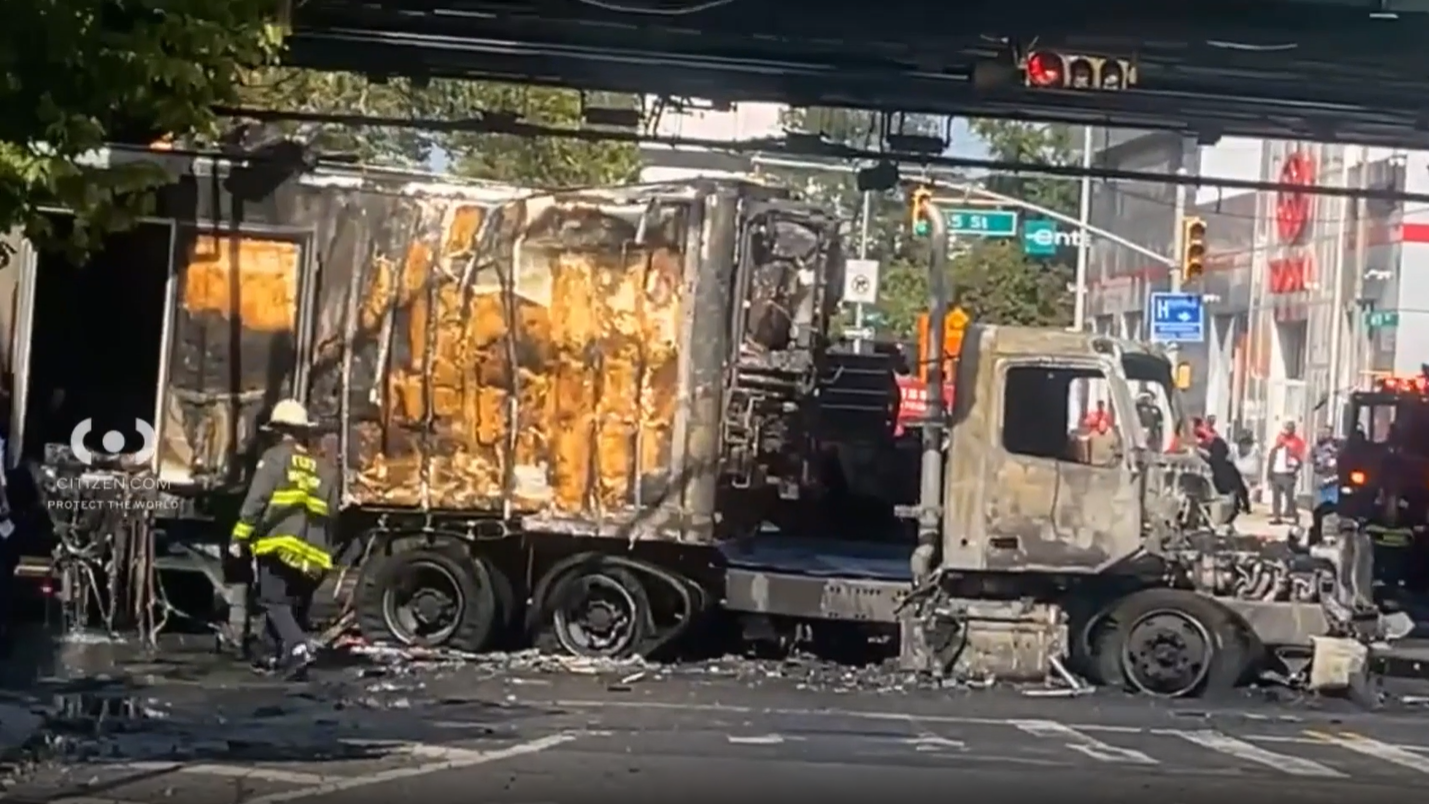 News 12 | Brooklyn | Semi Truck Erupts In Flames Beneath Gowanus Expressway