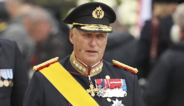 King Harald V's coffin at royal chapel as Queen Mette-Marit joins procession