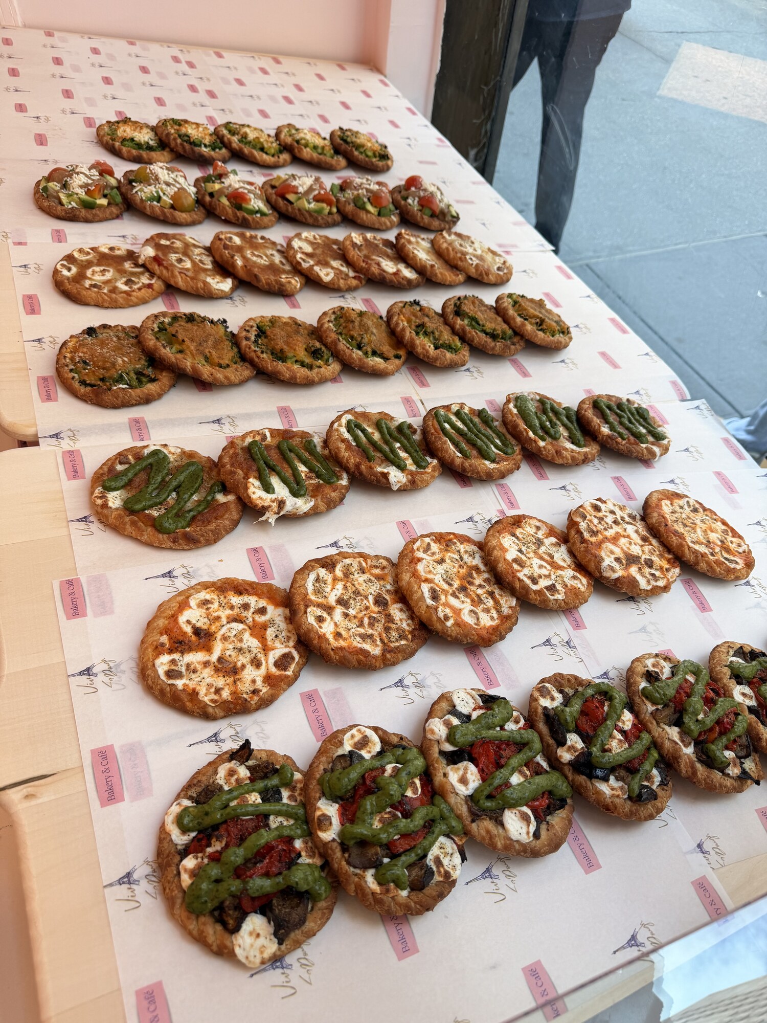Assortment of croissant pizzas (crozzas) at Viva La Dough Midtown Manhattan