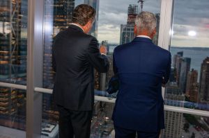 Attendees take in the view at the Commercial Observer Power Gala at 7 World Trade Center.