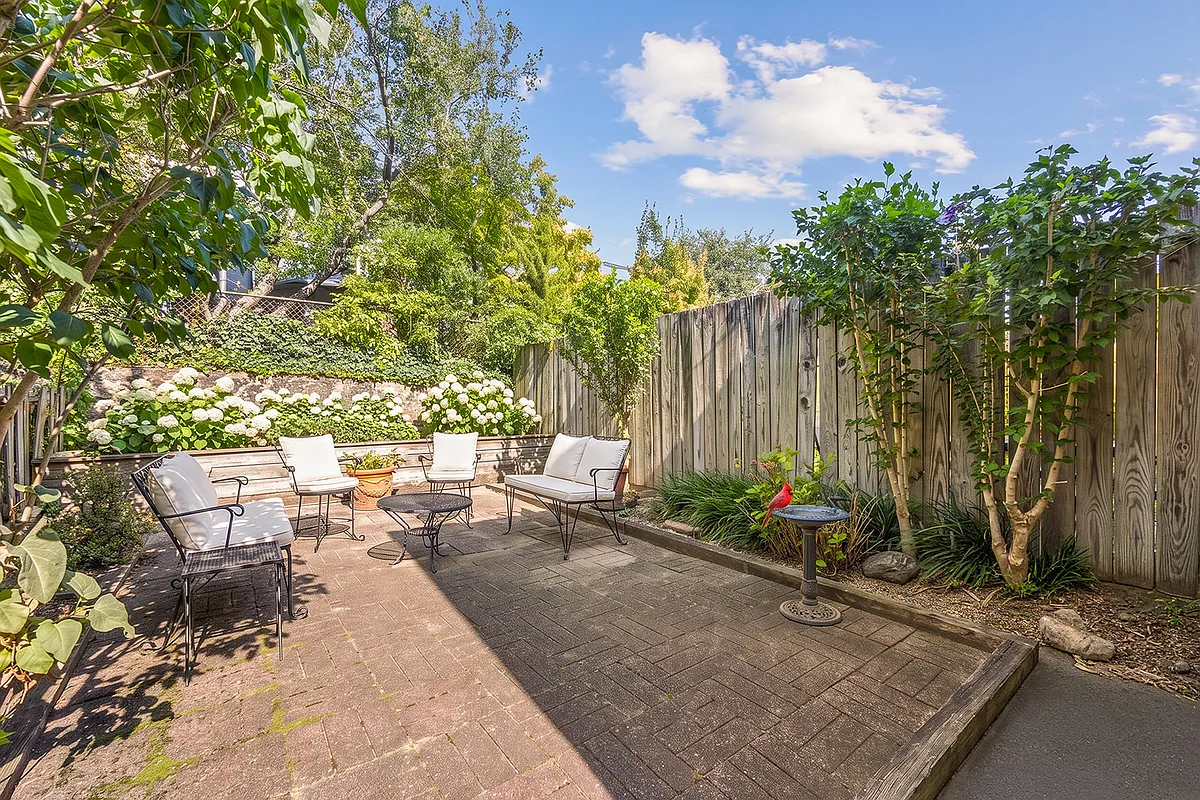 rear yard with planting beds