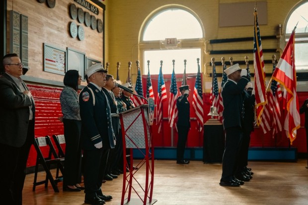 FDNY Commissioner Lillian Bonsignore and FDNY officials dedicate a new Memorial Wall on Wednesday, Oct. 14, 2026, at the FDNY EMS Academy on Fort Totten in Queens. The wall honors 20 FDNY EMS members who died in the line of duty, from World Trade Center-related illnesses, or while serving as active members at the EMS Bureau of Training. The memorial is dedicated to honor of EMT Idris Bey, who served as an instructor at the EMS Academy, where he was responsible for the lifesaving training received by thousands of FDNY members. Bey later died of COVID-19. (FDNY)