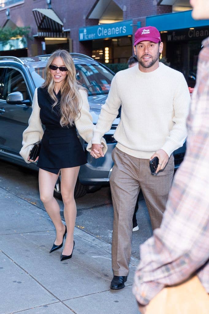 Sydney Sweeney (L) and Scooter Braun are seen in Union Square on October 18, 2026 in New York City