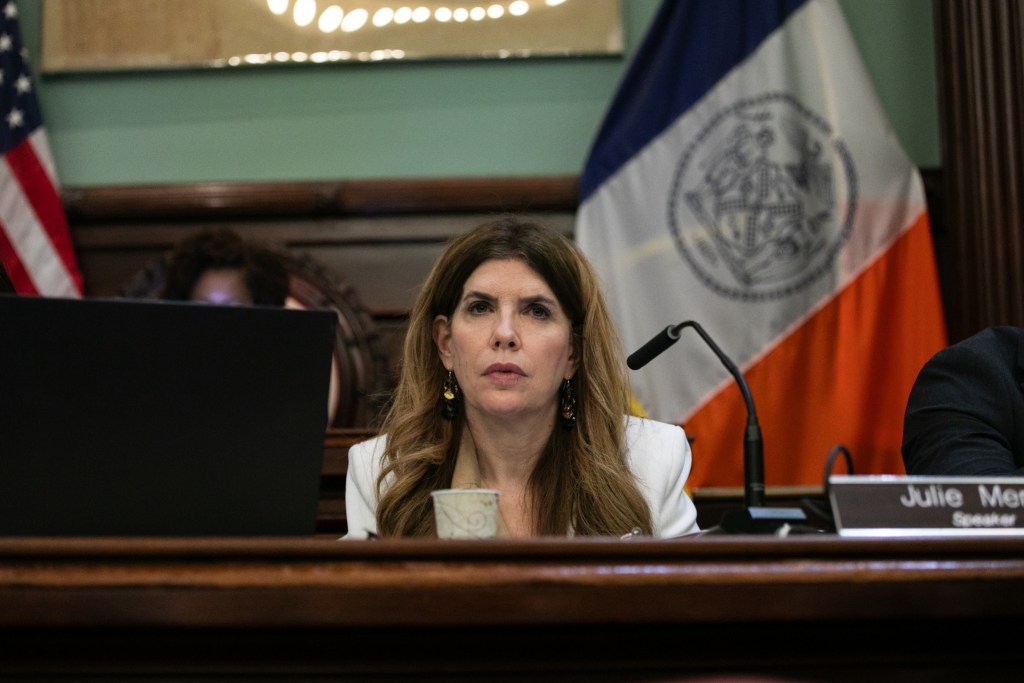 Council Speaker Julie Menin attends an NYPD budget hearing at City Hall,