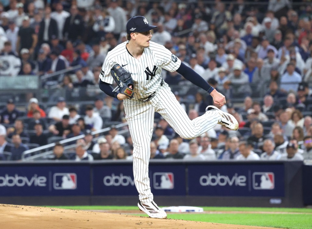 New York Yankees pitcher Max Fried throws a pitch against the Boston Red Sox.