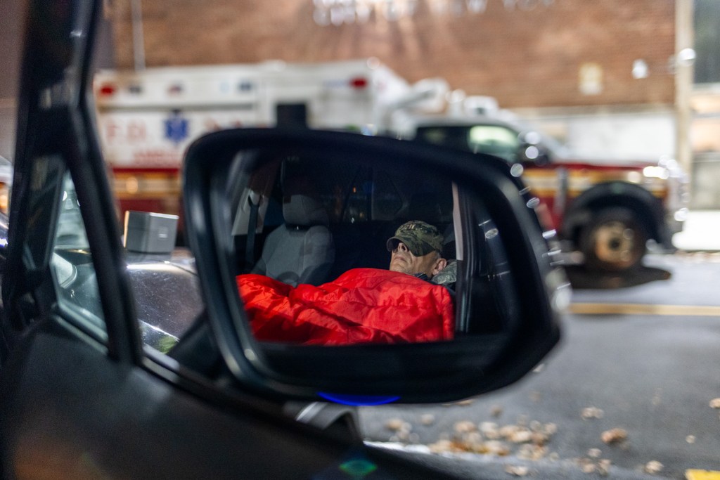 FDNY paramedic supervisor Alex Gomez sleeps in a Harlem Hospital space for emergency workers since he can’t make the long commute back to Pennsylvania each night,