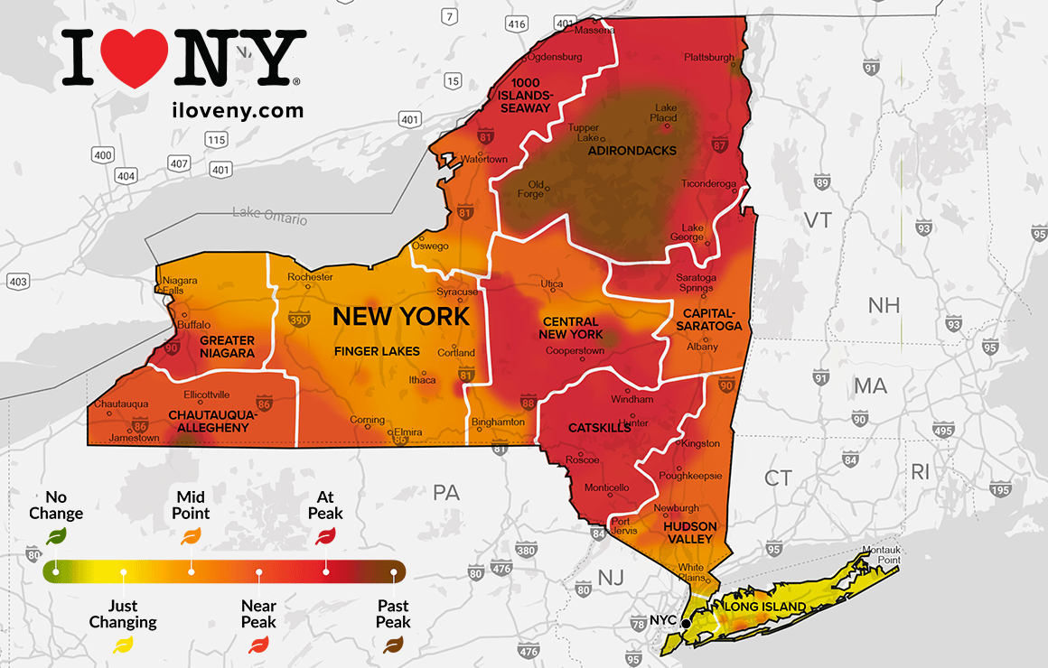 Vibrant peak foliage continuing colorful trek across New York State