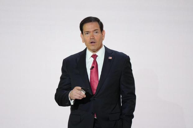 Secretary of State Marco Rubio addresses members of the audience.