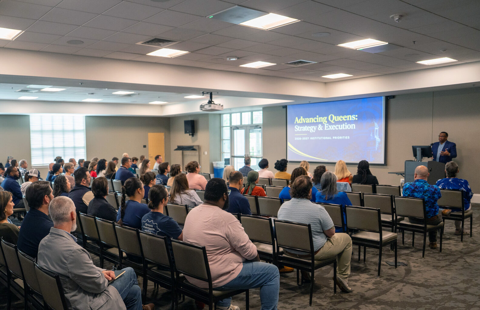 Strategic priorities for 2026-27 outlined for Queens faculty and staff at campus forum | Today at Elon