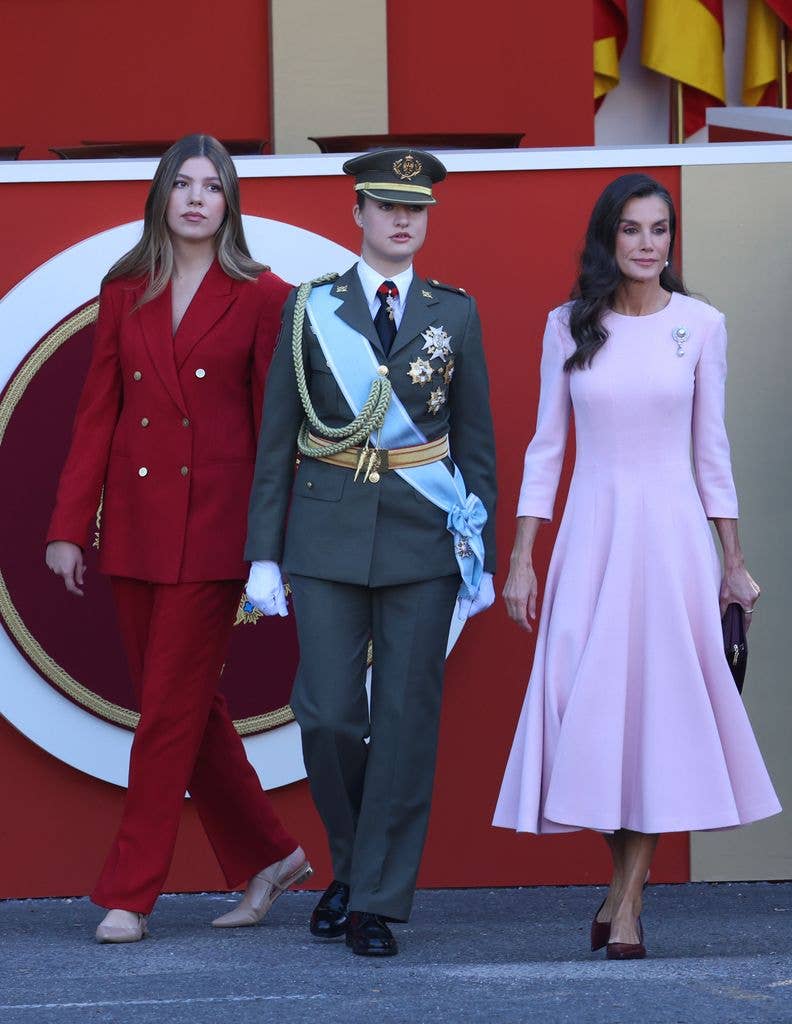 Crown Princess Leonor of Spain, Queen Letizia of Spain and Princess Sofia of Spain attend the National Day Military Parade 