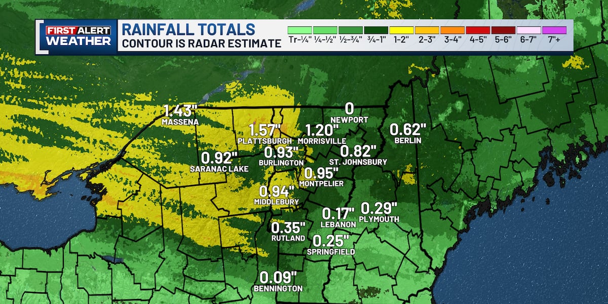 Record rainfall soaks parts of northern New York and Vermont Tuesday