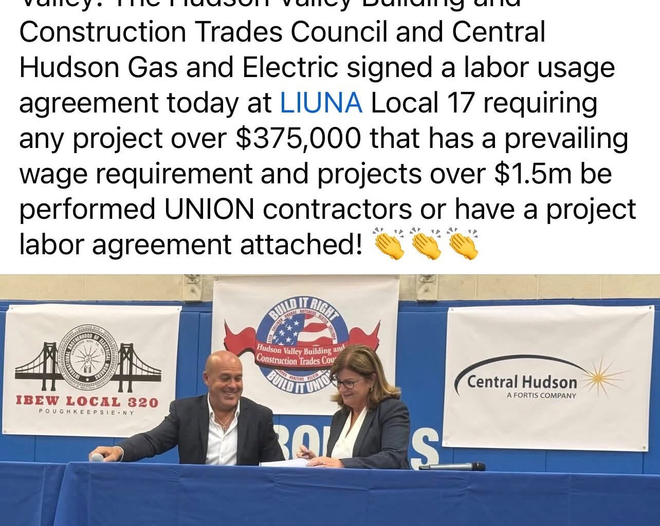 The Hudson Valley Building Trades Sign A Labor Usage Agreement With Central Hudson Gas & Electric ‘That Will Put Local Union Workers On The Job With The Utility’s Major Construction Projects’