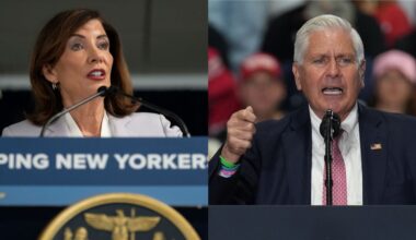 governor kathy hochul and nassau county executive bruce blakeman in separate photos