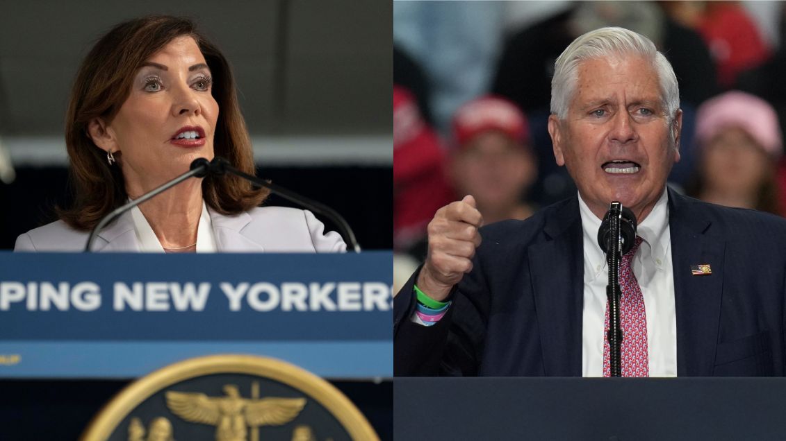 governor kathy hochul and nassau county executive bruce blakeman in separate photos
