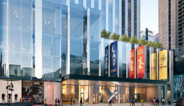 Rendering of The StandardX Times Square, a tall hotel tower on the Manhattan skyline