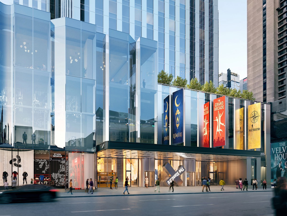 Rendering of The StandardX Times Square, a tall hotel tower on the Manhattan skyline