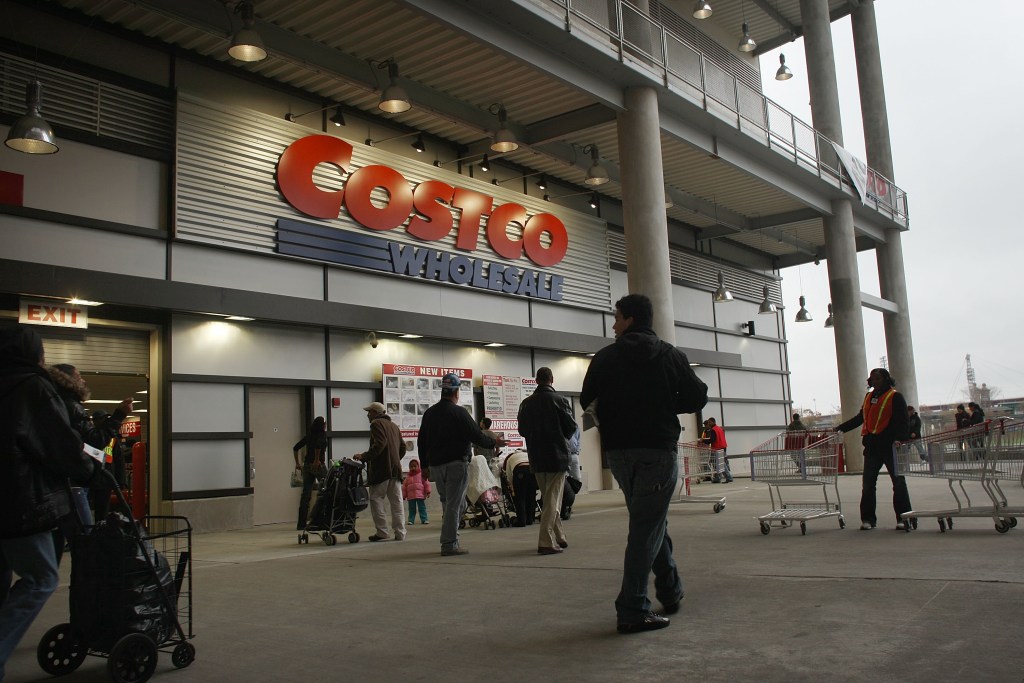 A Costco with shoppers.