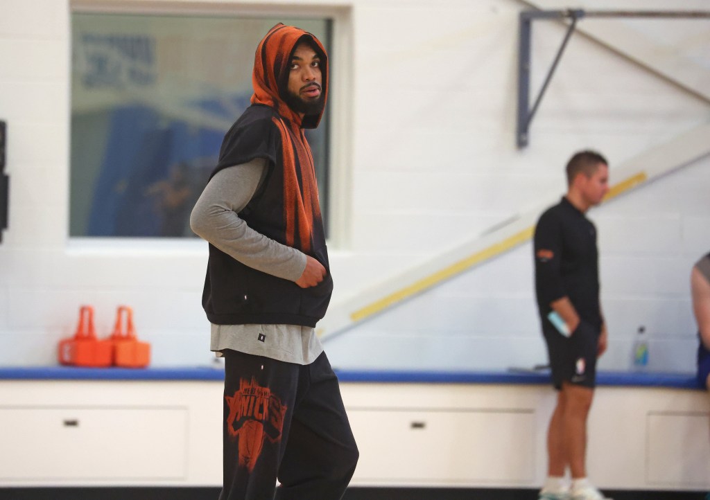 New York Knicks center Karl-Anthony Towns (32) during practice at the Madison Square Garden Training Center in Greenburgh, N.Y., Tuesday, Sept. 29, 2026.