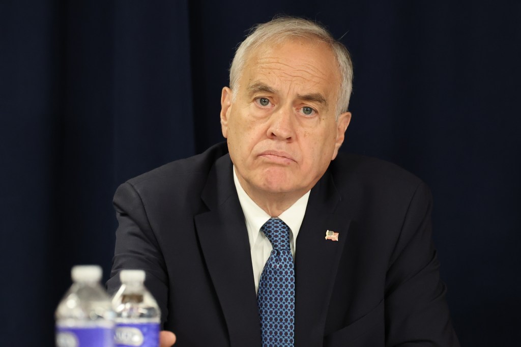 New York State Comptroller Thomas DiNapoli attends the annual meeting of the New York State Financial Control Board in Manhattan.