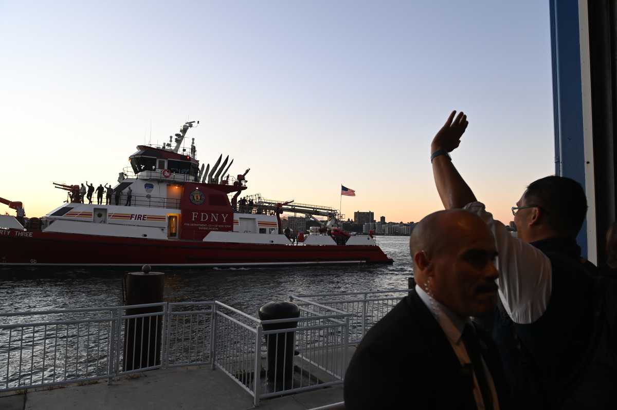 Guests watch the FDNY Marine Division Fireboat during the Hudson River Park Friends 2026 Gala at Pier Sixty at Chelsea Piers on Oct. 8, 2026 in New York City. 