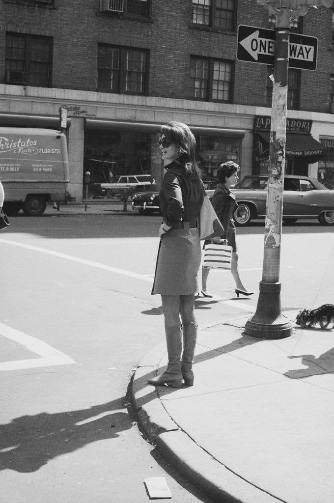 Jacqueline Kennedy standing on a street corner in New York, 1969