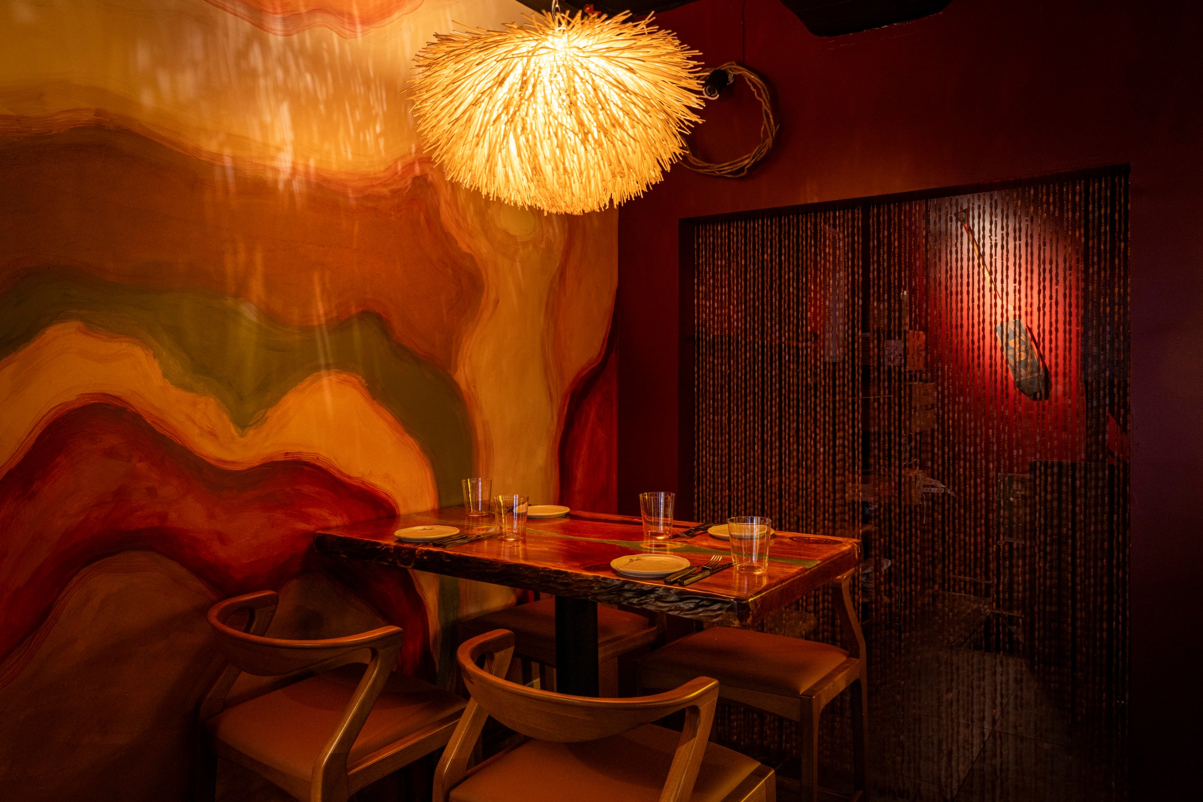 A restaurant dining table.