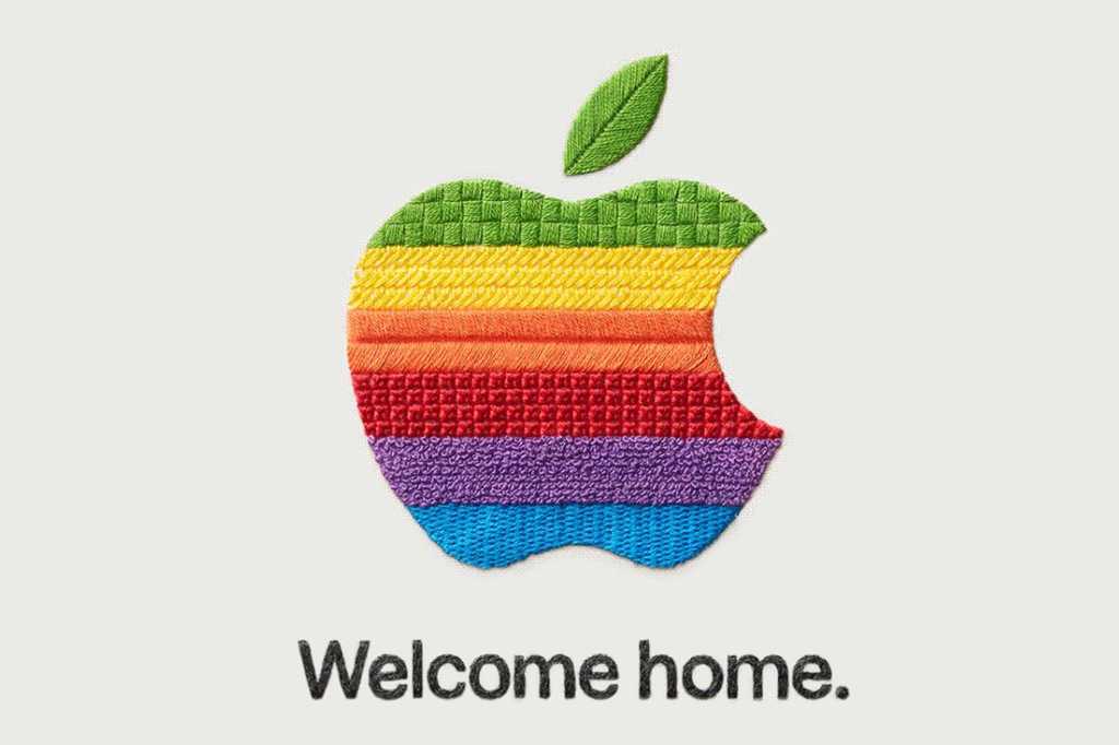stitched Apple logo with Welcome Home below