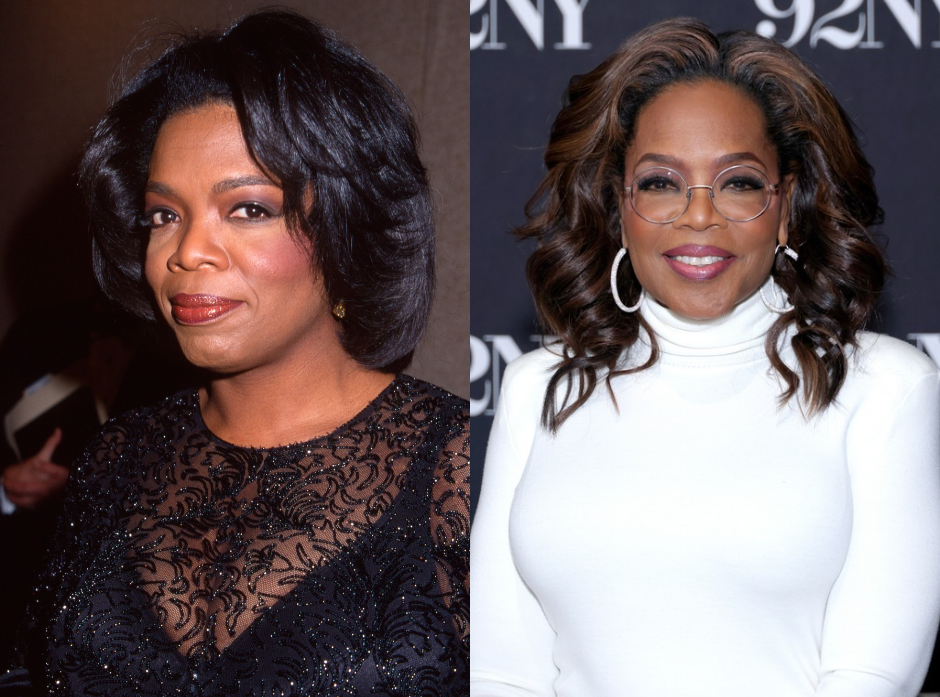 Split image of Oprah Winfrey, pictured in 1999 and 2026.