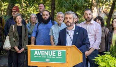 Avenue B narrowed to one traffic lane along three open street blocks after DOT redesign