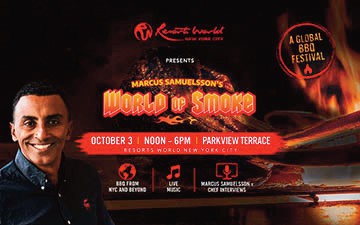 On Saturday, October 3, award-winning chef Marcus Samuelsson will introduce the inaugural World of Smoke Festival, a one-day celebration of barbecue, music and global culture at Resorts World New York City.