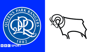 Side-by-side of Queens Park Rangers and Derby County club badges