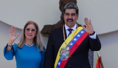 CARACAS, VENEZUELA - JANUARY 10: President of Venezuela Nicolas Maduro and his wife Cilia Flores hold hands and pose for photos after the swear-in ceremony at Palacio Federal Legislativo on January 10, 2025 in Caracas, Venezuela. Nicolas Maduro takes oath as president of Venezuela for a third consecutive term amidst tension in the country and a day after the opposition leader Maria Corina Machado was intercepted by governmental forces after taking part in an anti-government rally. Maduro claims to have won the election while the opposition leader Edmundo Gonzalez affirms he has won and, consequently, he is the legitimate president of Venezuela. (Photo by Jesus Vargas/Getty Images)