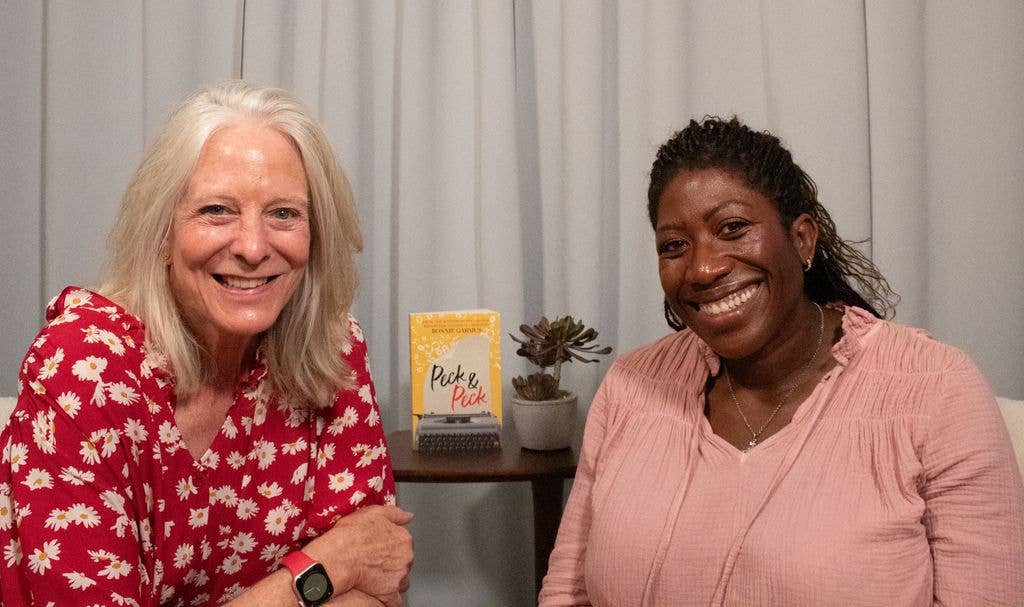 Bonnie Garmus in the Second Act studio with Ateh Jewel