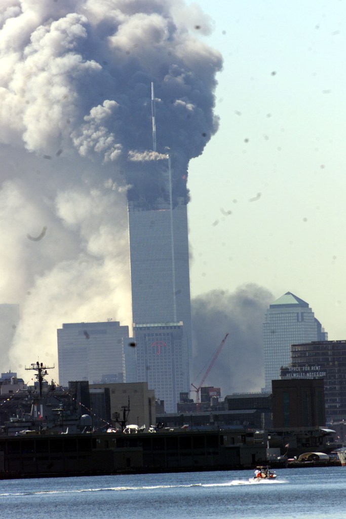 The World Trade Center on Sept. 11, 2001, moments before the South Tower collapsed