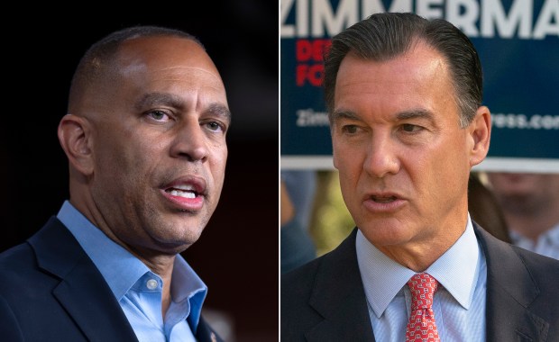 House Minority Leader Hakeem Jeffries, left, Rep. Tom Suozzi. (AP Photos)