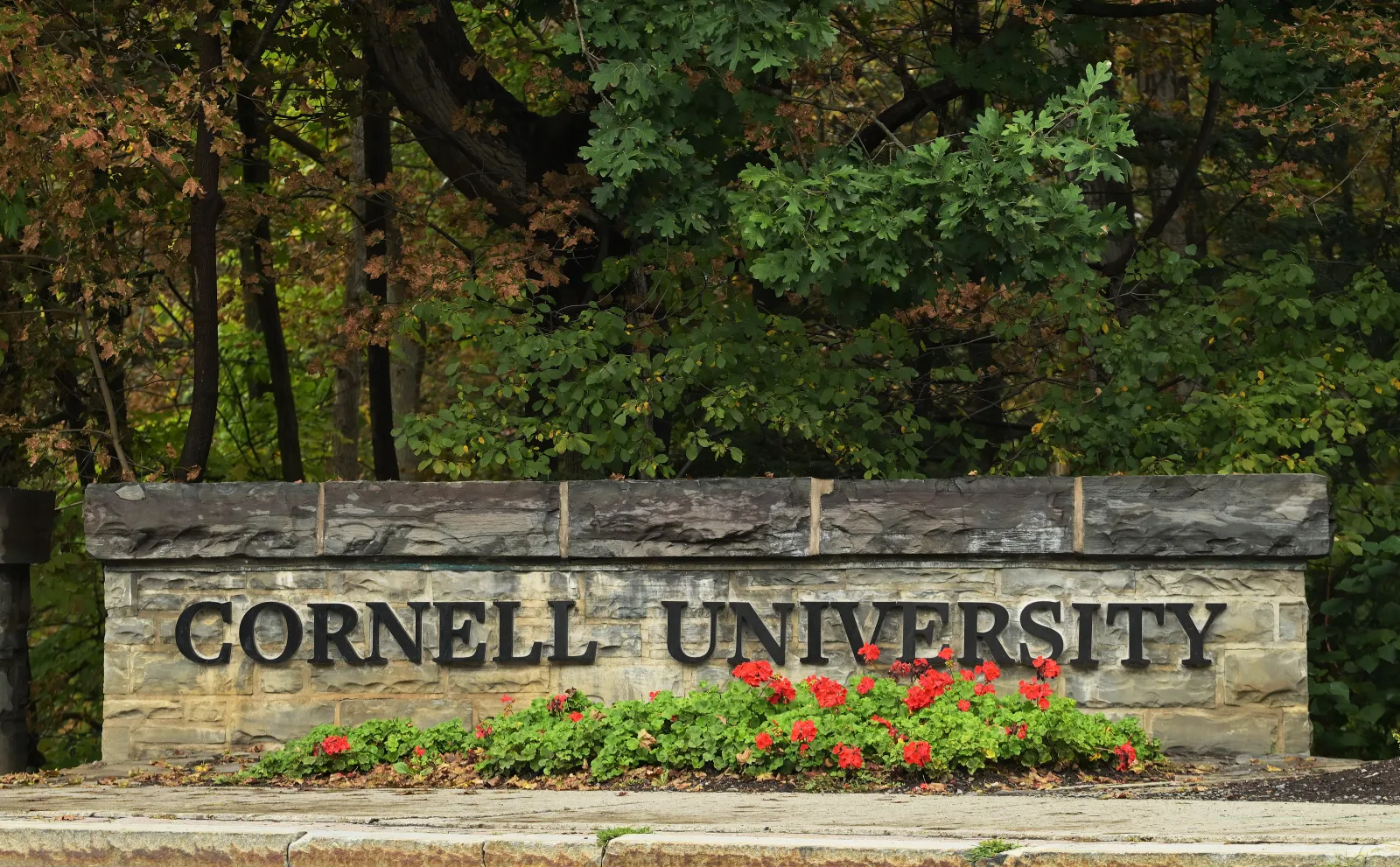 A Cornell University sign stands in Ithaca, New York, on September 28.