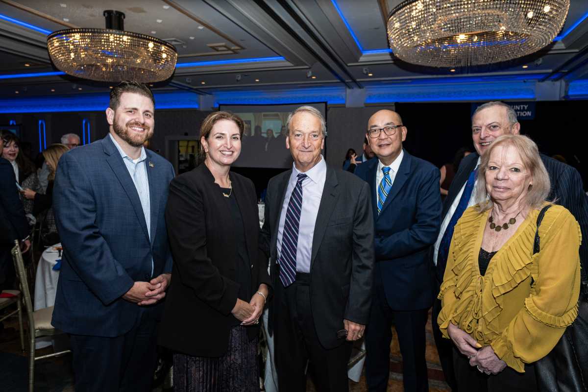 Pictured (l-r) Hon. Raymond P. Fernandez, Hon. Sophia B. Hershman, Ho. Bruce N. Lederman, Hon. Jeffrey Oing, Charles H. Kaplan, Attorney at Law, and Laura Guerriero, Bronx Times Reporter/Schneps Media.
