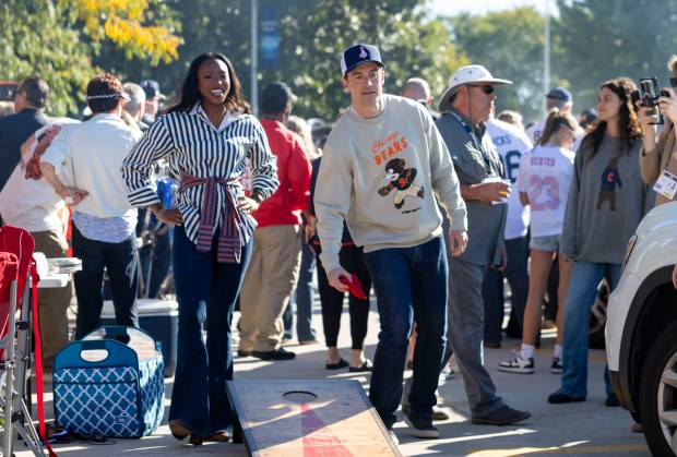 Bears fans tailgate before the game against the Jets on Oct. 4, 2026, at Soldier Field in Chicago. (Brian Cassella/Chicago Tribune)