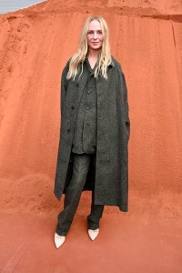 Uma Thurman at the Lacoste fashion show as a part of Paris RTW Spring/Summer 2027 fashion week on October 04, 2026 in Paris, France.