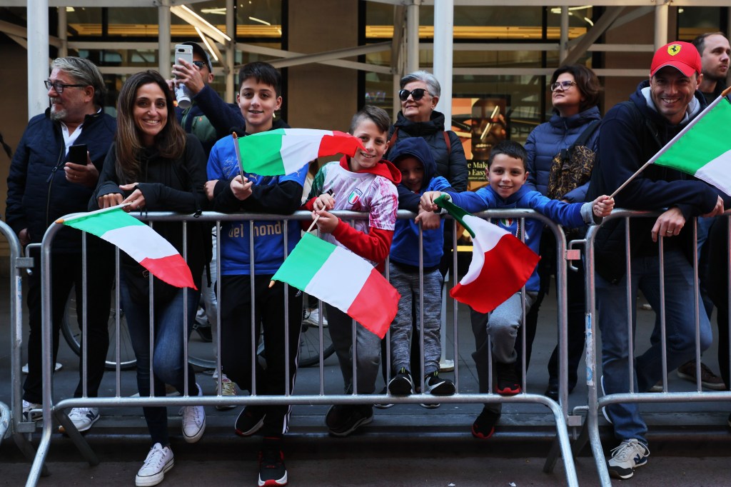 People watch the annual 79th Annual Columbus Day Parade on Fifth Avenue on October 09, 2023 in New York City. 