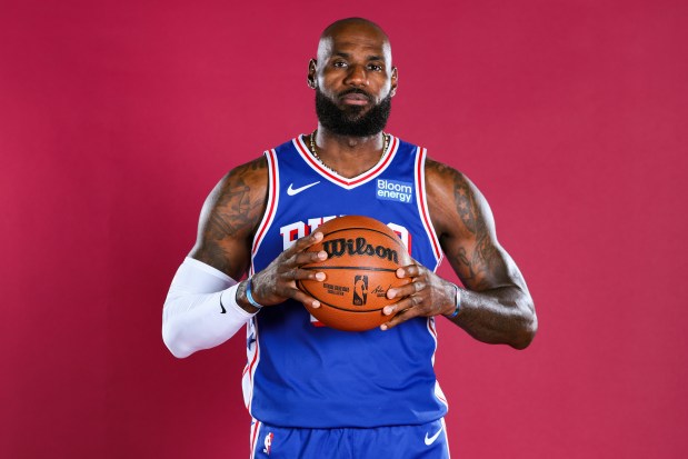 LeBron James of the Philadelphia 76ers poses for a portrait during media day at the Philadelphia 76ers Training Complex on Sept. 28, 2026 in Camden, New Jersey. (Photo by Emilee Chinn/Getty Images)