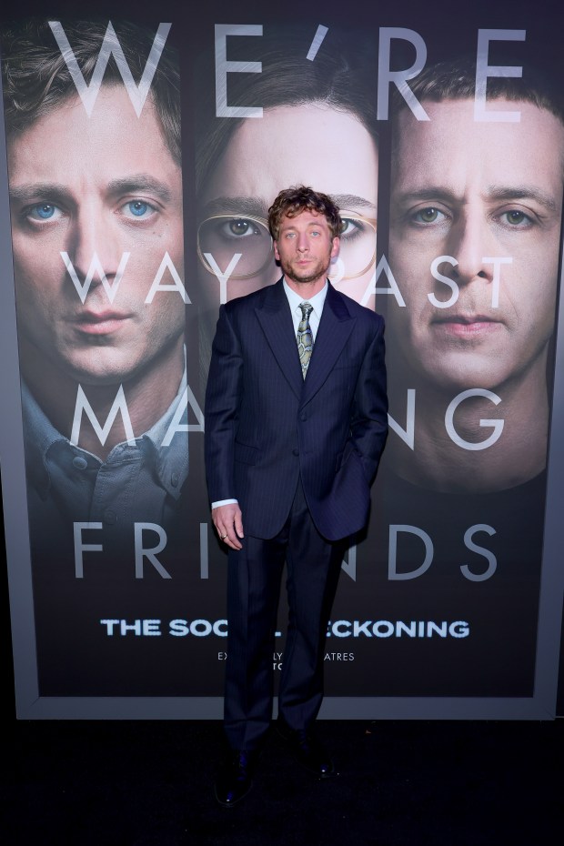 NEW YORK, NEW YORK - OCTOBER 04: Jeremy Allen White attends Columbia Pictures' "The Social Reckoning" World Premiere at Regal Union Square on October 04, 2026 in New York City. (Photo by Dimitrios Kambouris/Getty Images)