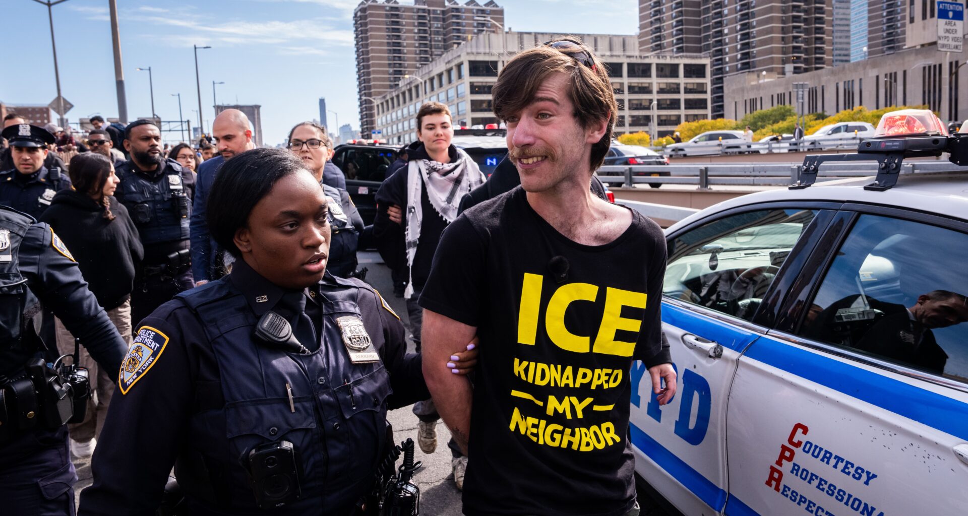 NYPD arrests 14 anti-ICE protesters for blocking traffic on Brooklyn Bridge