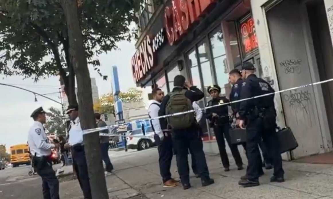 Police outside the East Fordham Road office of U.S. Rep. Ritchie Torres on Oct. 16, 2026, after aides were exposed to a suspicious powder sent through the mail.