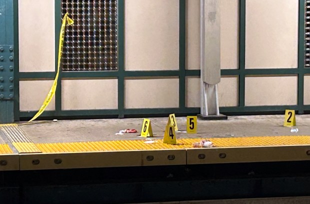 NYPD officers investigate after a man was fatally stabbed at the Woodhaven Blvd. subway station in Queens, New York, on Wednesday, Sept. 30, 2026. (Kerry Burke / New York Daily News)